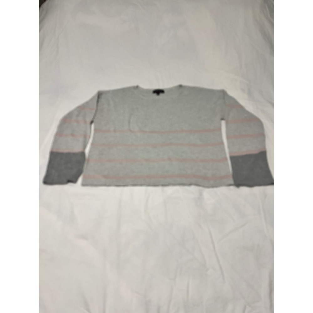 Poof New York Womens Gray Pink Striped Knit Crew Neck Sweater Size M 253380